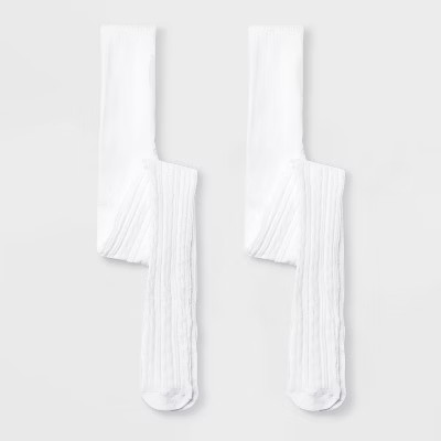 Girls' 2pk Cotton Cable Tights - Cat & Jack™ White | Target