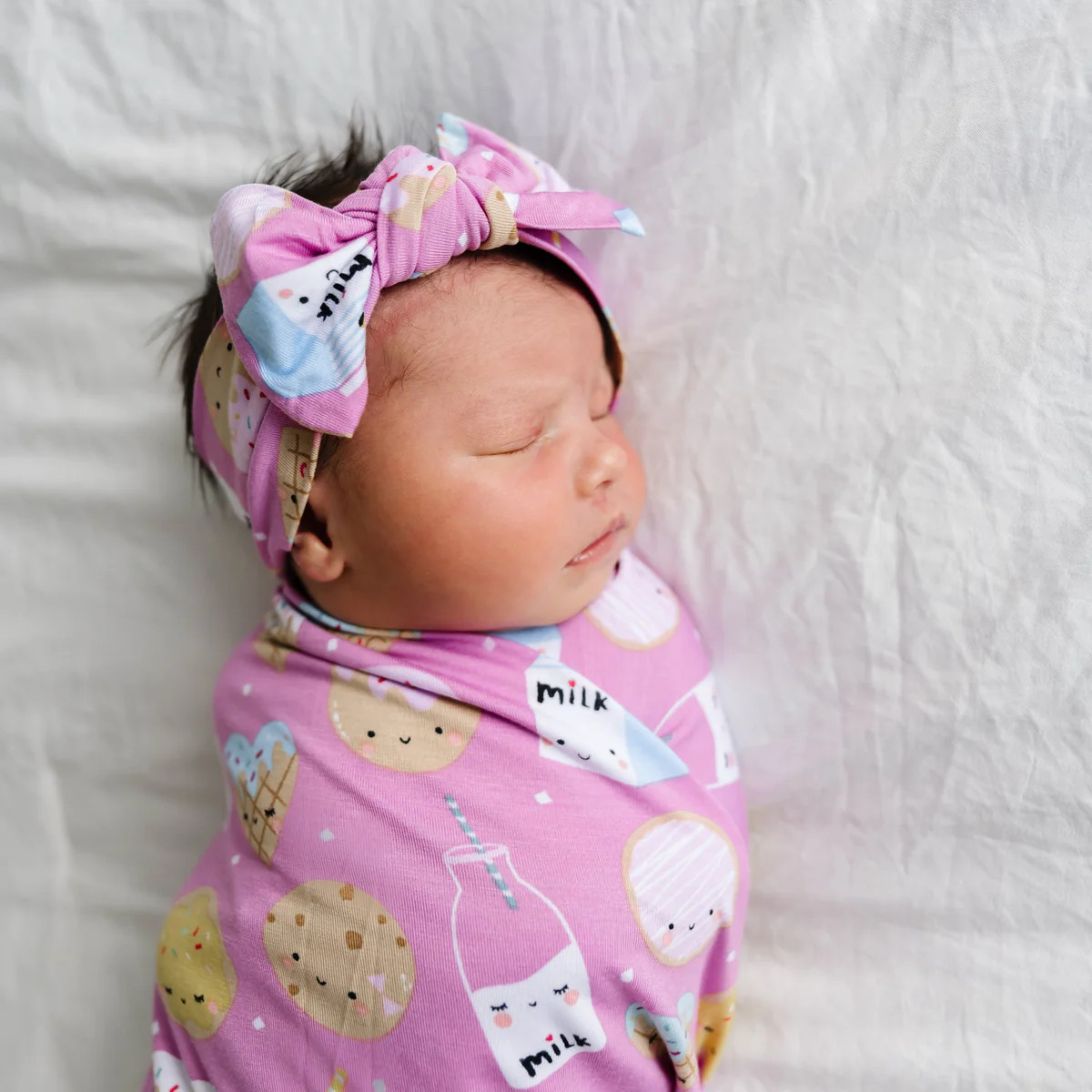 Pink Cookies & Milk Swaddle + Headband Set | Little Sleepies