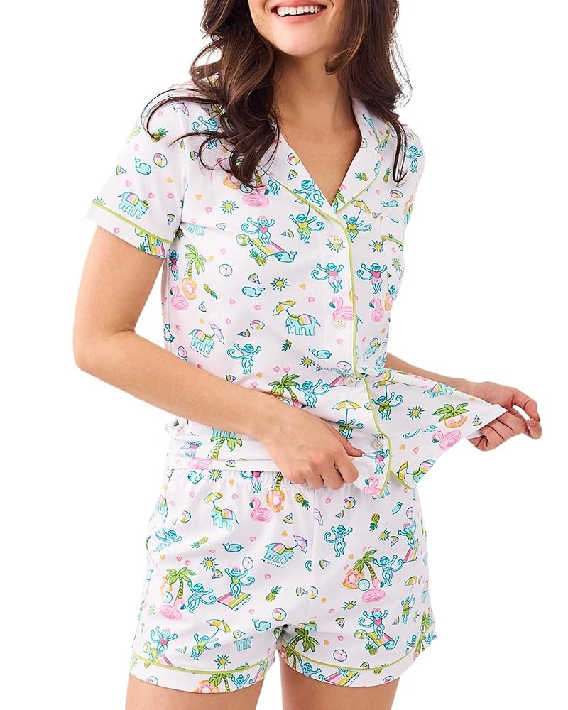 Womens Y2k Preppy Pajamas Set, 2 Piece Button Down Monkey Beach Shorts Set Holiday Vaction Lounge... | Amazon (US)