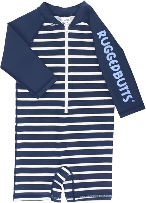 RUGGEDBUTTS Baby/Toddler Boys Striped One Piece Swimsuit Rash Guard UPF 50+ Sun Protection Romper | Amazon (US)