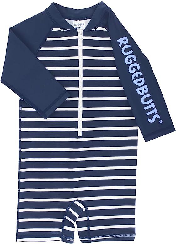 RUGGEDBUTTS Baby/Toddler Boys Striped One Piece Swimsuit Rash Guard UPF 50+ Sun Protection Romper | Amazon (US)