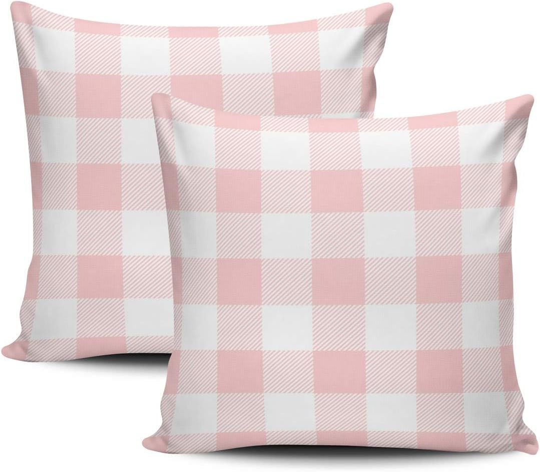 LEKAIHUAI Home Decoration Throw Pillow Cases Covers Light Pink Preppy Buffalo Check Plaid Pillowc... | Amazon (US)