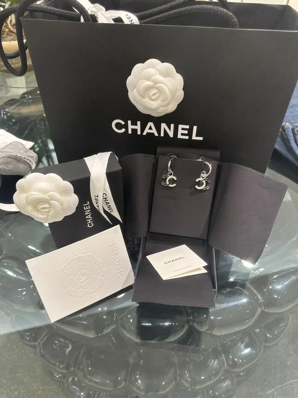 Authentic CHANEL 2025 crystal two tone CC charm hoop earrings | eBay | eBay US