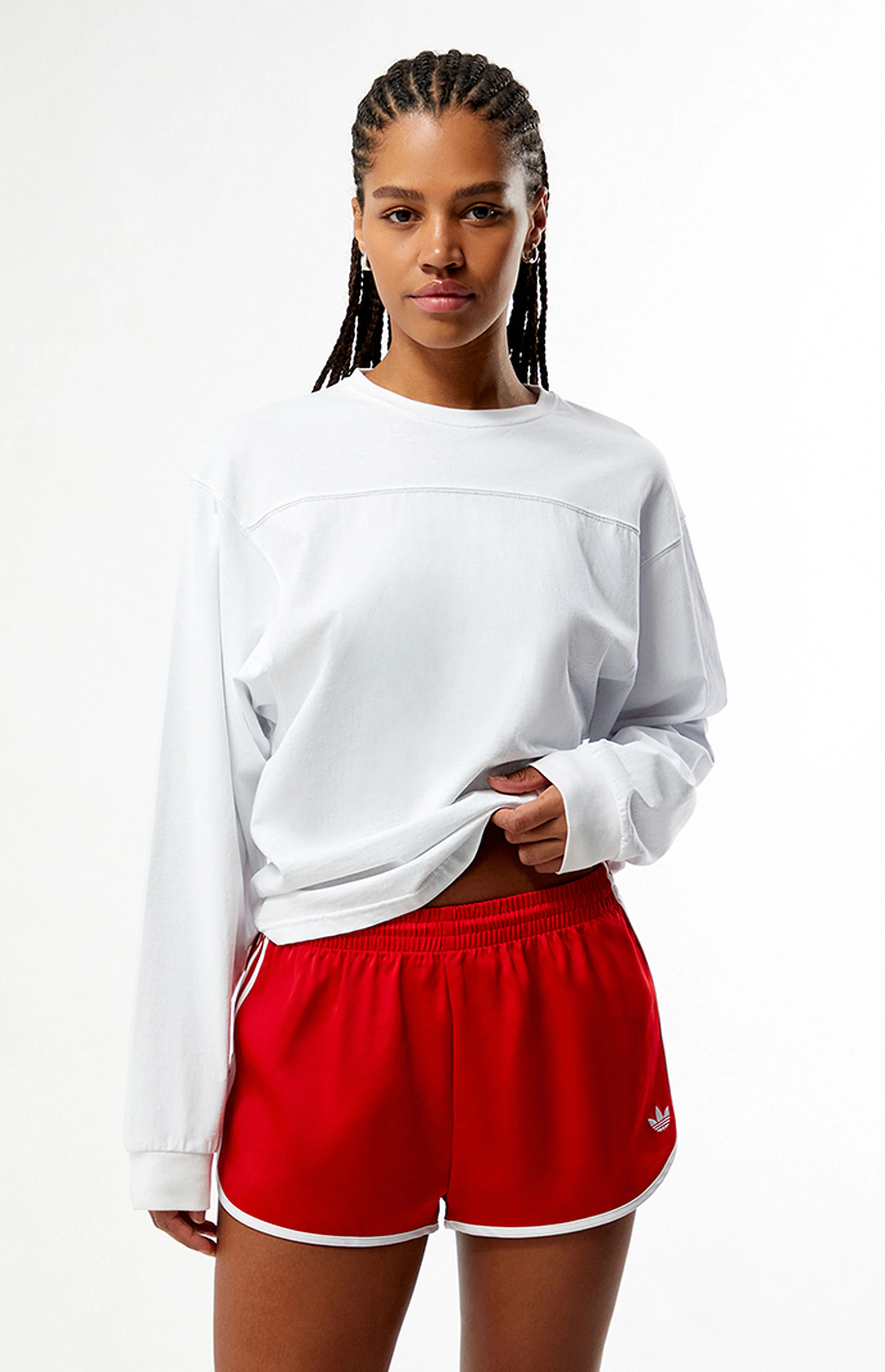 adidas Red & White 3-Stripes Sprinter Shorts | PacSun