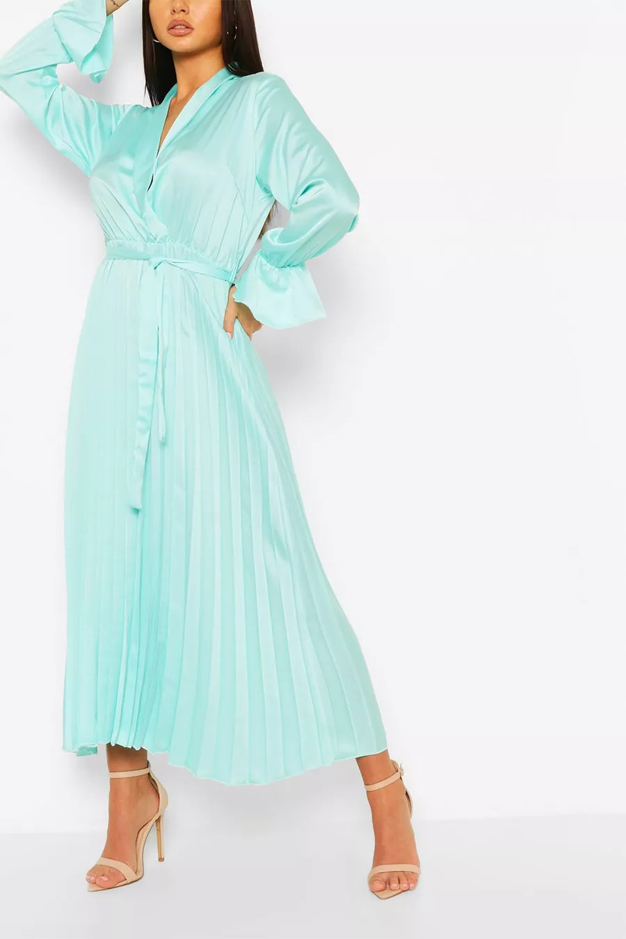 Satin Pleated Midi Dress | Boohoo.com (US & CA)
