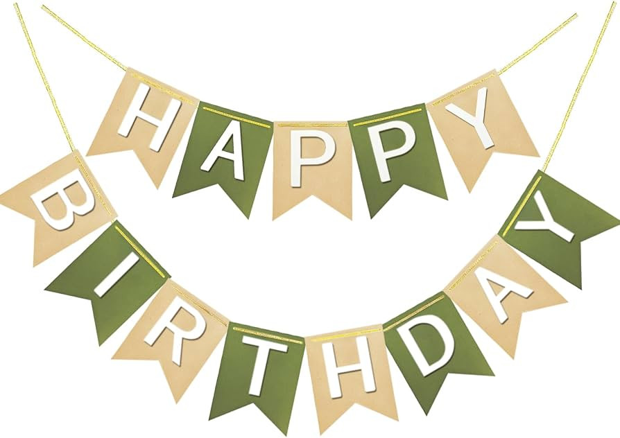 Letjolt Brown Green Happy Birthday Banner Tropical Theme Party Supplies Handmade Pre-Strung Garla... | Amazon (US)