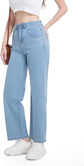Straight Leg Jeans for Women,High Waisted Wide Leg Loose Stretchy Boyfriend Denim Pants Baggy Jea... | Amazon (US)