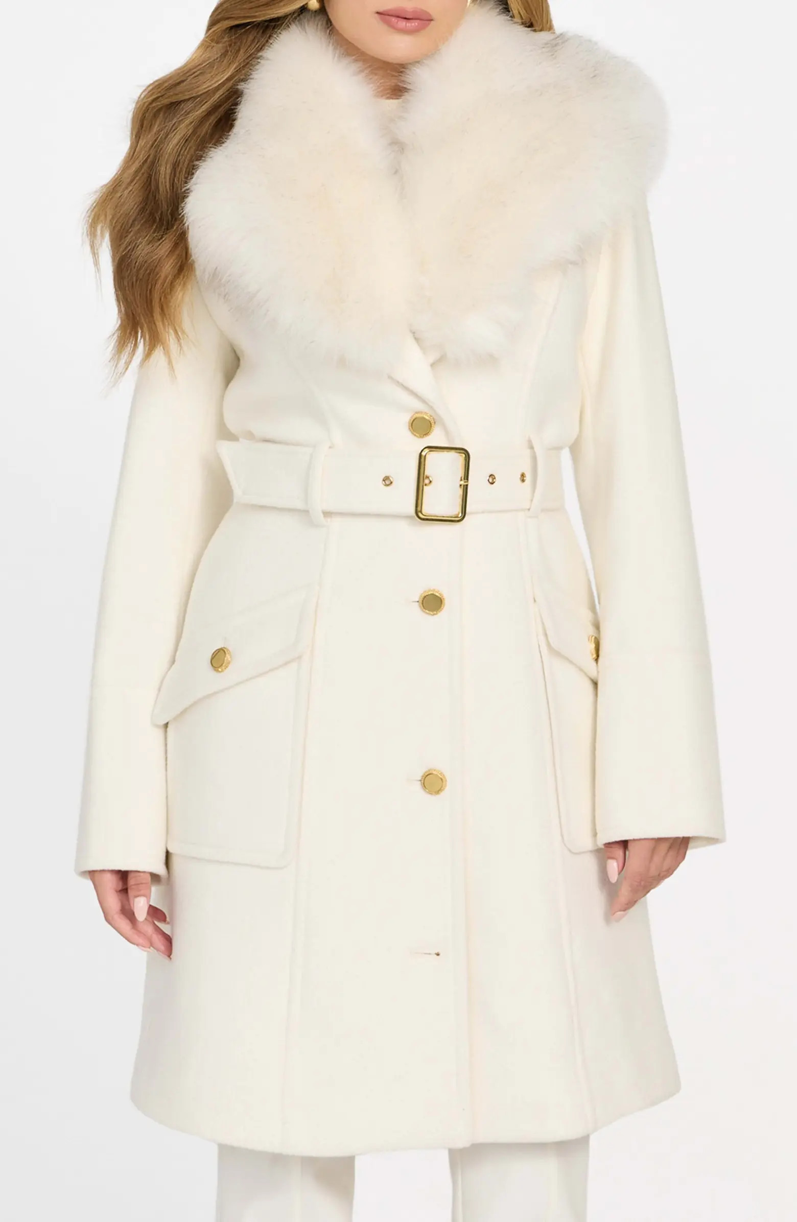 Alice Belted Coat with Removable Faux Fur Collar | Nordstrom