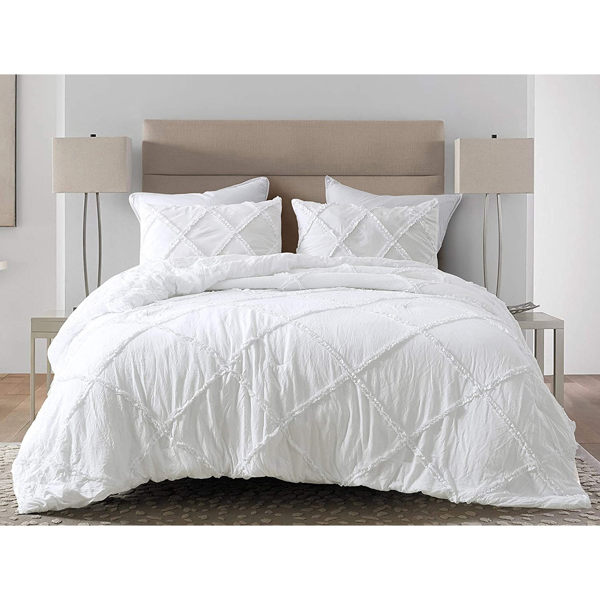 Chezmoi Collection Vivian 3-Piece Diamond Ruffle Trim Washed Microfiber Comforter Set | Walmart (US)