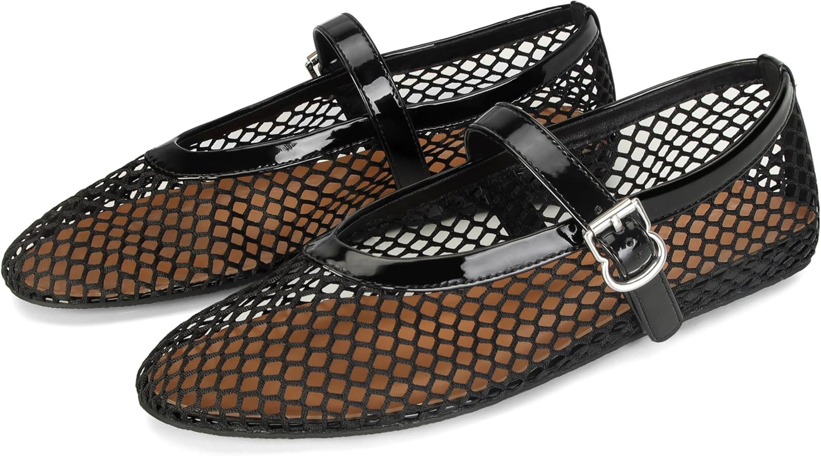 Mesh Ballet Flats for Women Ballerina Mesh Shoes Mary Jane Flats Sandals Fishnet Buckle Strap Rou... | Amazon (UK)