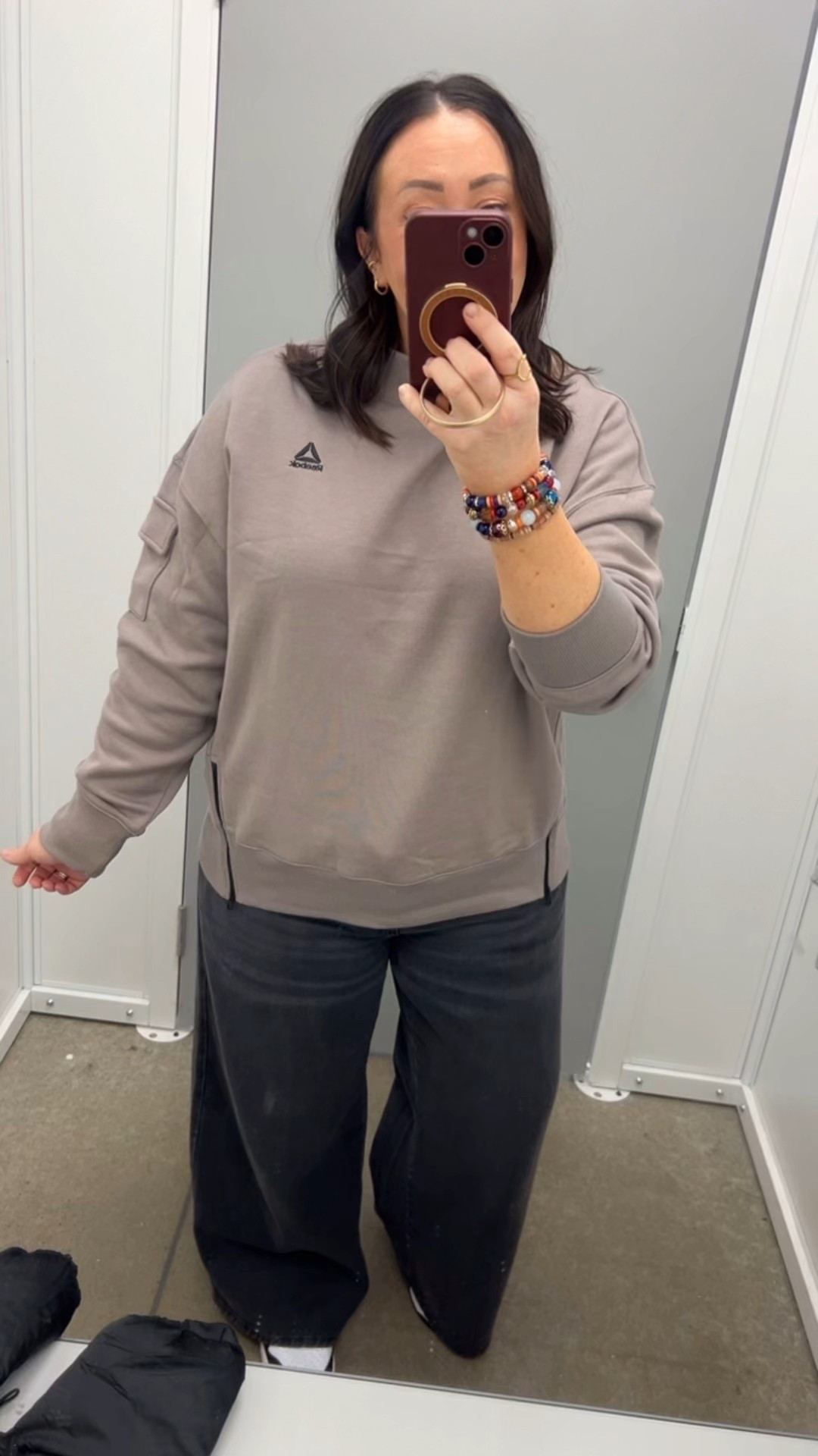 New matching sets by @reebok.  Large pullover. Love the details on this one. Looks cute with jeans too. Large @target wide leg jeans. @nike dunks run true to size.  

#LTKFindsUnder50 #LTKMidsize #LTKOver40