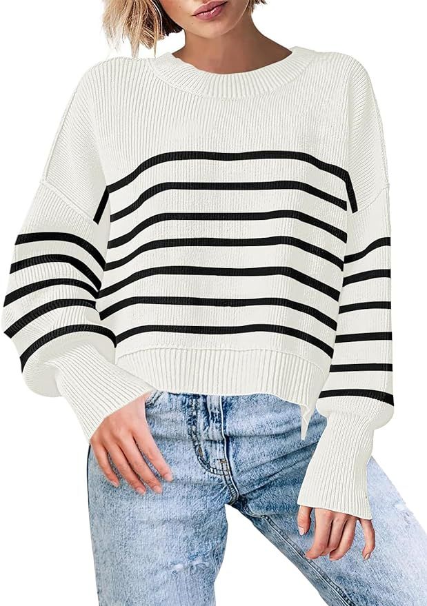 Womens Crewneck Pullover Sweaters Fall Winter Outwear Batwing Long Sleeve Oversized Casual Knit S... | Amazon (US)