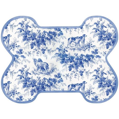 Caspari Dog Toile Blue Placemat Die Cut Single Dog Bone | Gracious Style