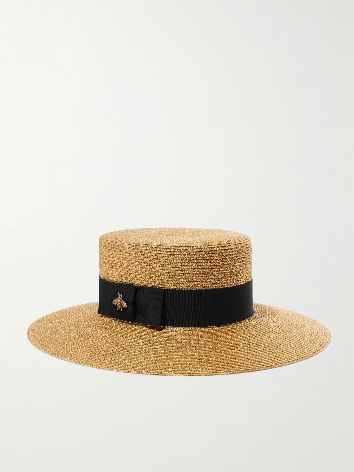 Gucci - Grosgrain-trimmed Glittered Straw Hat - Gold - L | NET-A-PORTER APAC