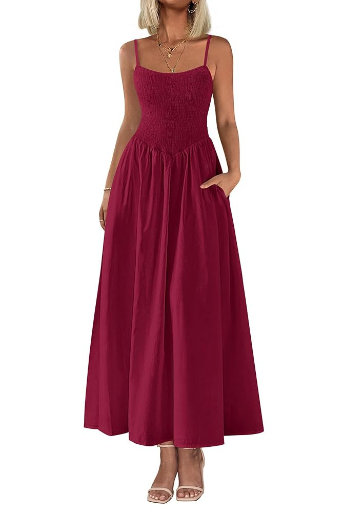 PRETTYGARDEN Women's Smocked Maxi Dresses 2025 Summer Beach Sundress Casual Spaghetti Strap Swing... | Amazon (US)