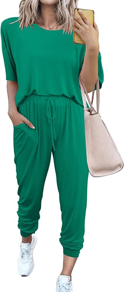 PRETTYGARDEN Women's 2 Piece Outfit Short Sleeve Pullover with Drawstring Long Pants Tracksuit Jo... | Amazon (US)