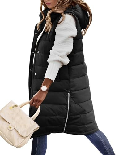 HEEKPEK Puffer Vest for Women Long Down Hooded Vest Womens Sleeveless Zip Up Jacket Winter Thick Coats with Pockets | Amazon (US)