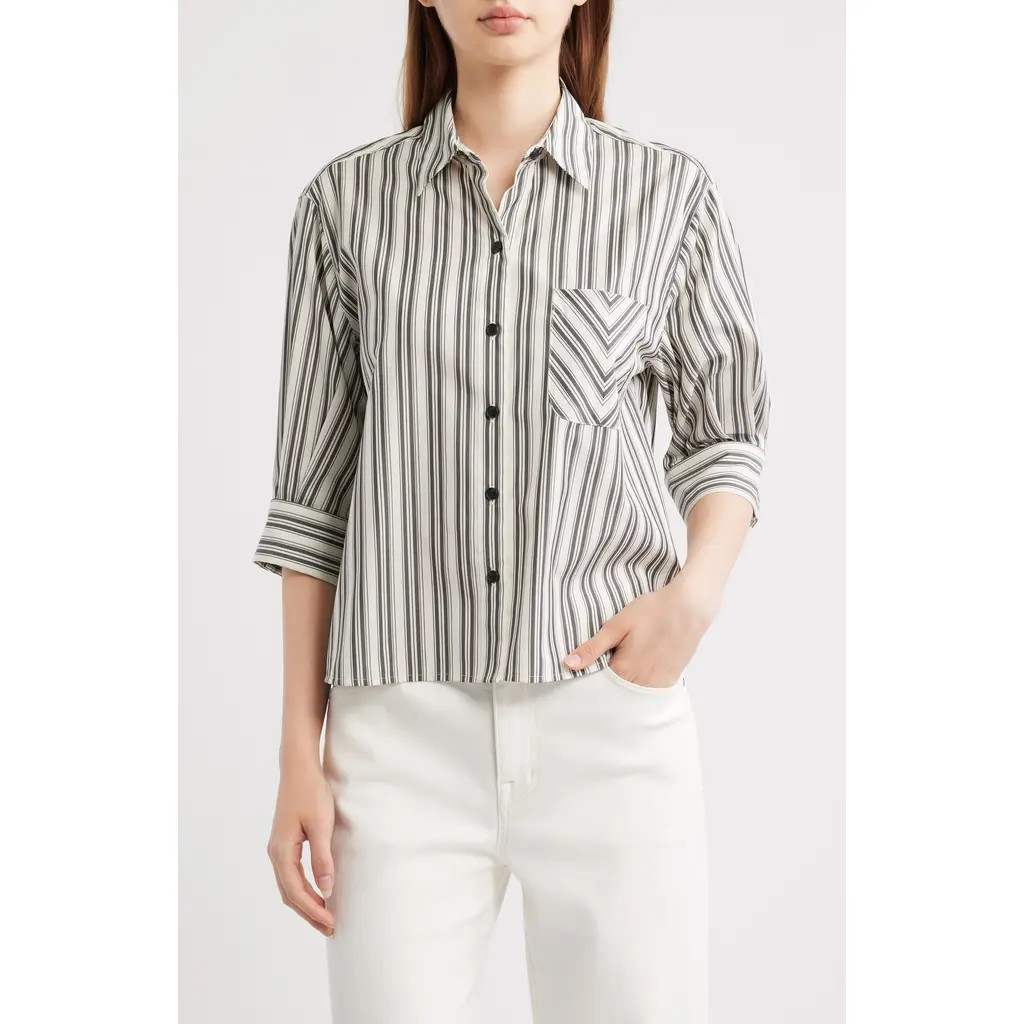 rag & bone Lucia Stripe Cotton Poplin Button-Up Shirt in Charcoal Stripe at Nordstrom, Size Large | Nordstrom