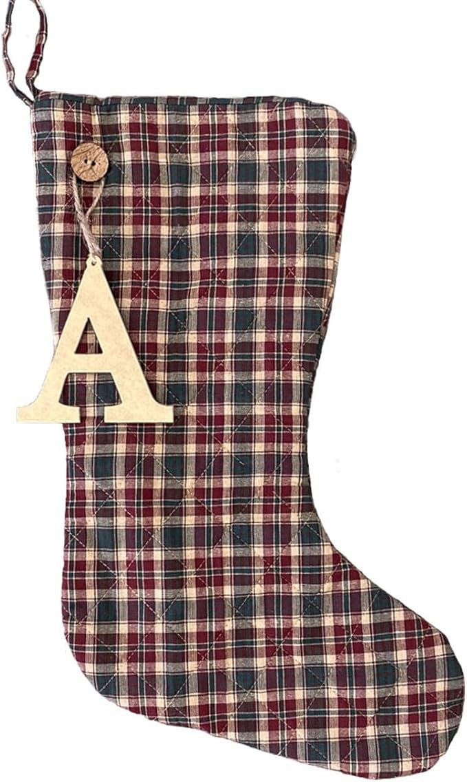 Marilee Home Vintage Christmas 2 Simple Quilted Plaid Homespun Christmas Stocking with Personaliz... | Amazon (US)