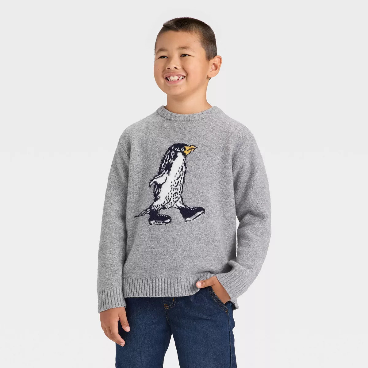 Boys' Penguin Pullover Sweater - Cat & Jack™ Heather Gray | Target
