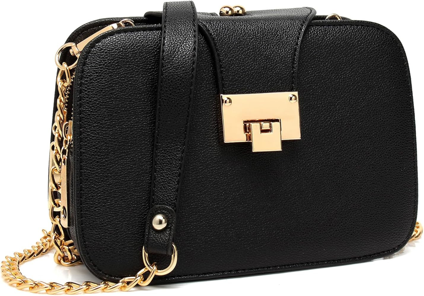 forestfish Ladies Black PU Leather Shoulder Bag Evening Clutch Purse Crossbody Bag with Metal Cha... | Amazon (US)