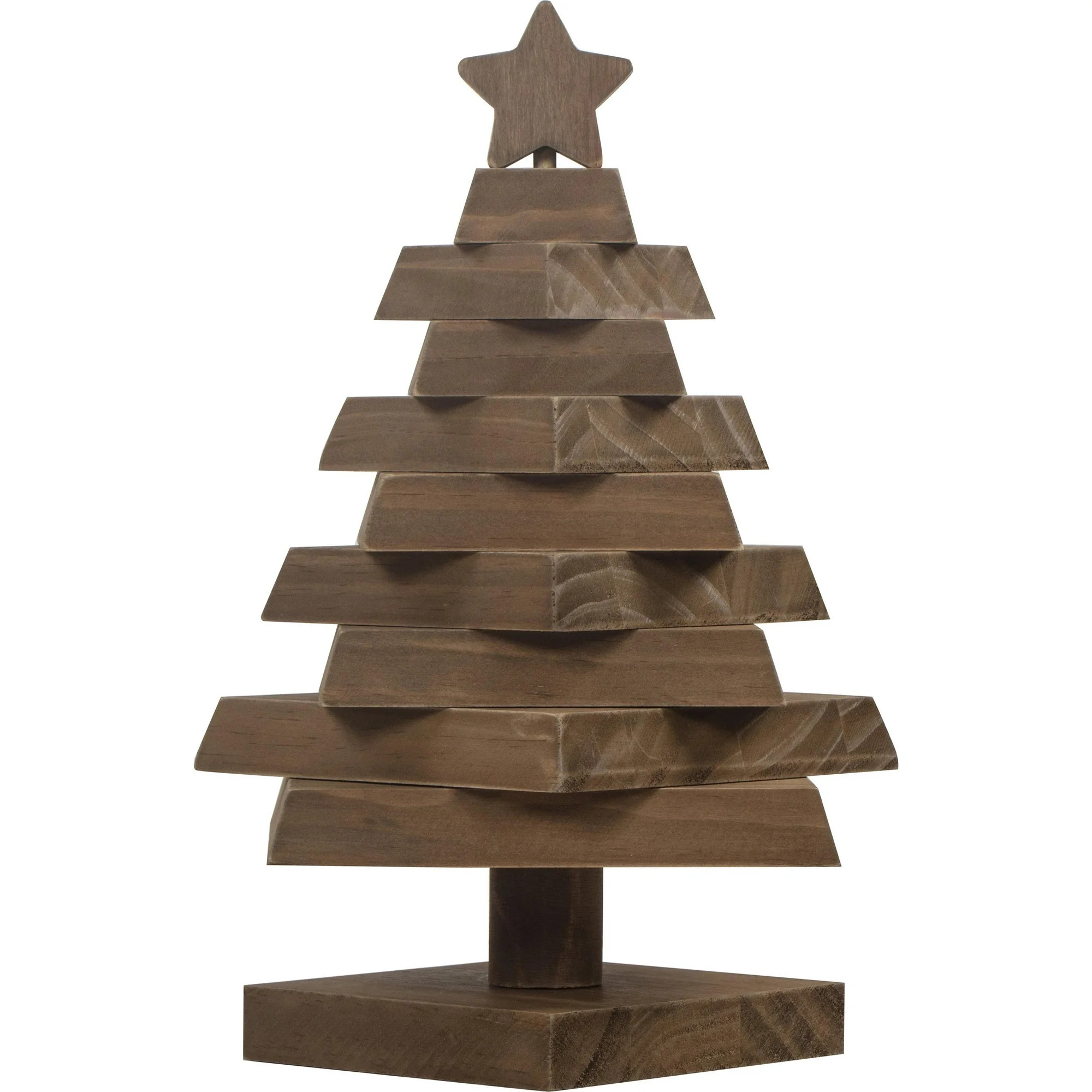 Holiday Time Wide Stacked Wood Christmas Tree Dimensional Christmas Tabletop Decoration | Walmart (US)