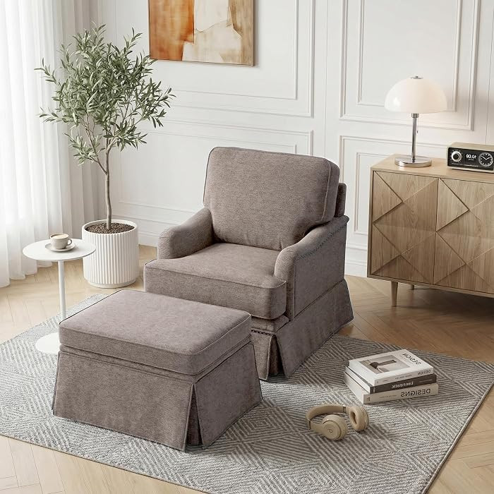 Swivel Accent Chair with Ottoman, Light Brown | Amazon (US)