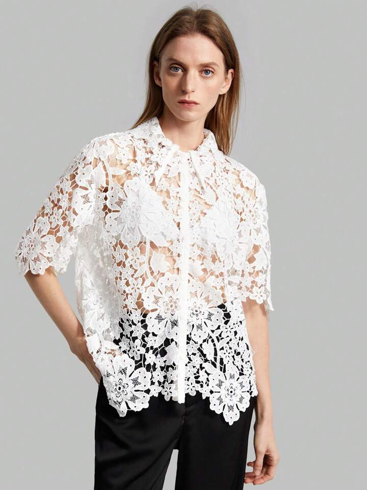 Ontre Women'S Half Sleeve Lace Blouse | SHEIN