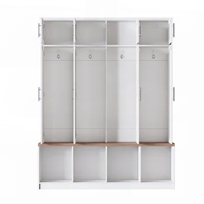 Farmhouse Hall Tree with 4 Hidden Hooks, Versatile Seating Bench, and 8-Door Shoe Cabinet for Entryway Organization | Wayfair North America