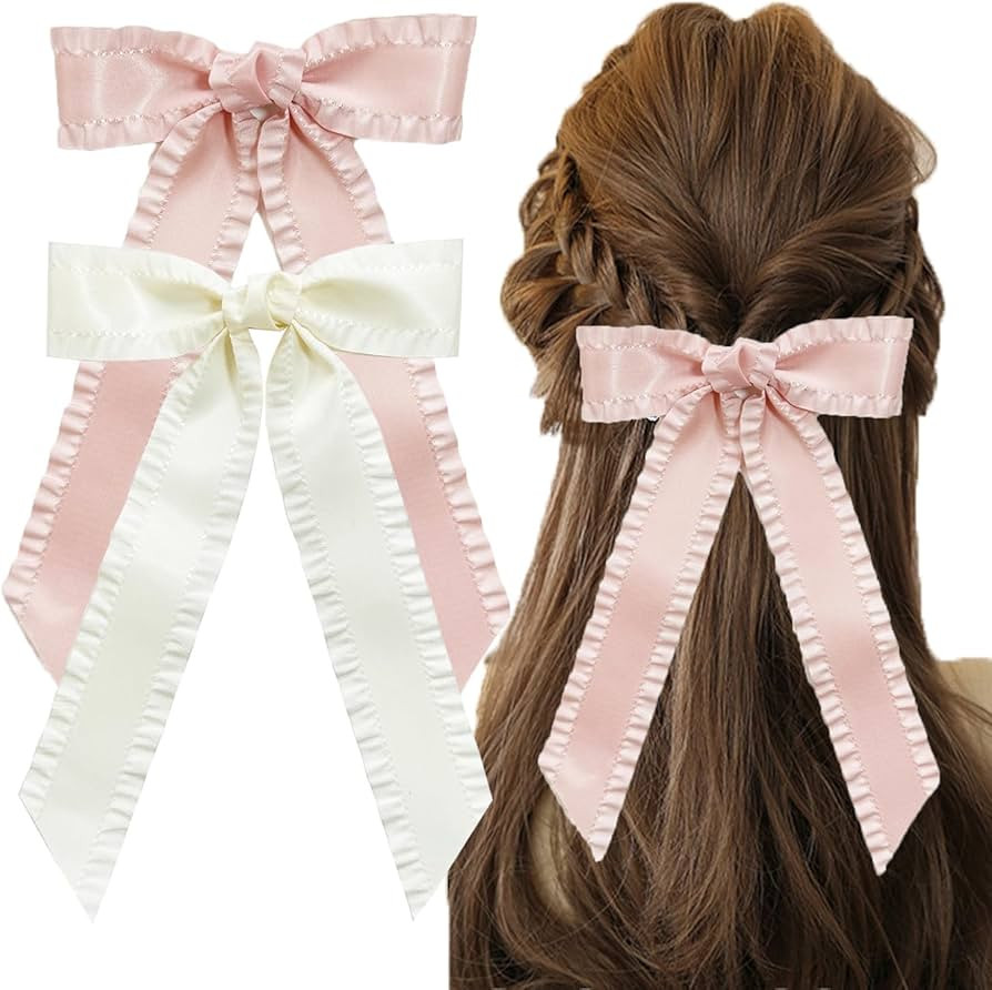 Hair Bows for Women Girls,Pink Bows Tassel Hair Ribbon Bowknot Hair Clips Long Tail Hair Accessor... | Amazon (US)