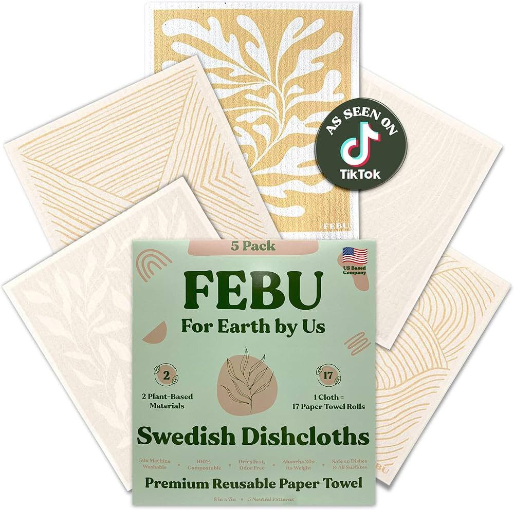 FEBU Swedish Dishcloths for Kitchen | 5 Pack Neutral Reusable Paper Towels Washable | Swedish Dis... | Amazon (US)