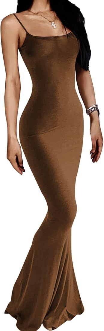 AnotherChill Women's Casual Lounge Slip Long Dress Sexy Sleeveless Backless Bodycon Maxi Dresses 202 | Amazon (US)