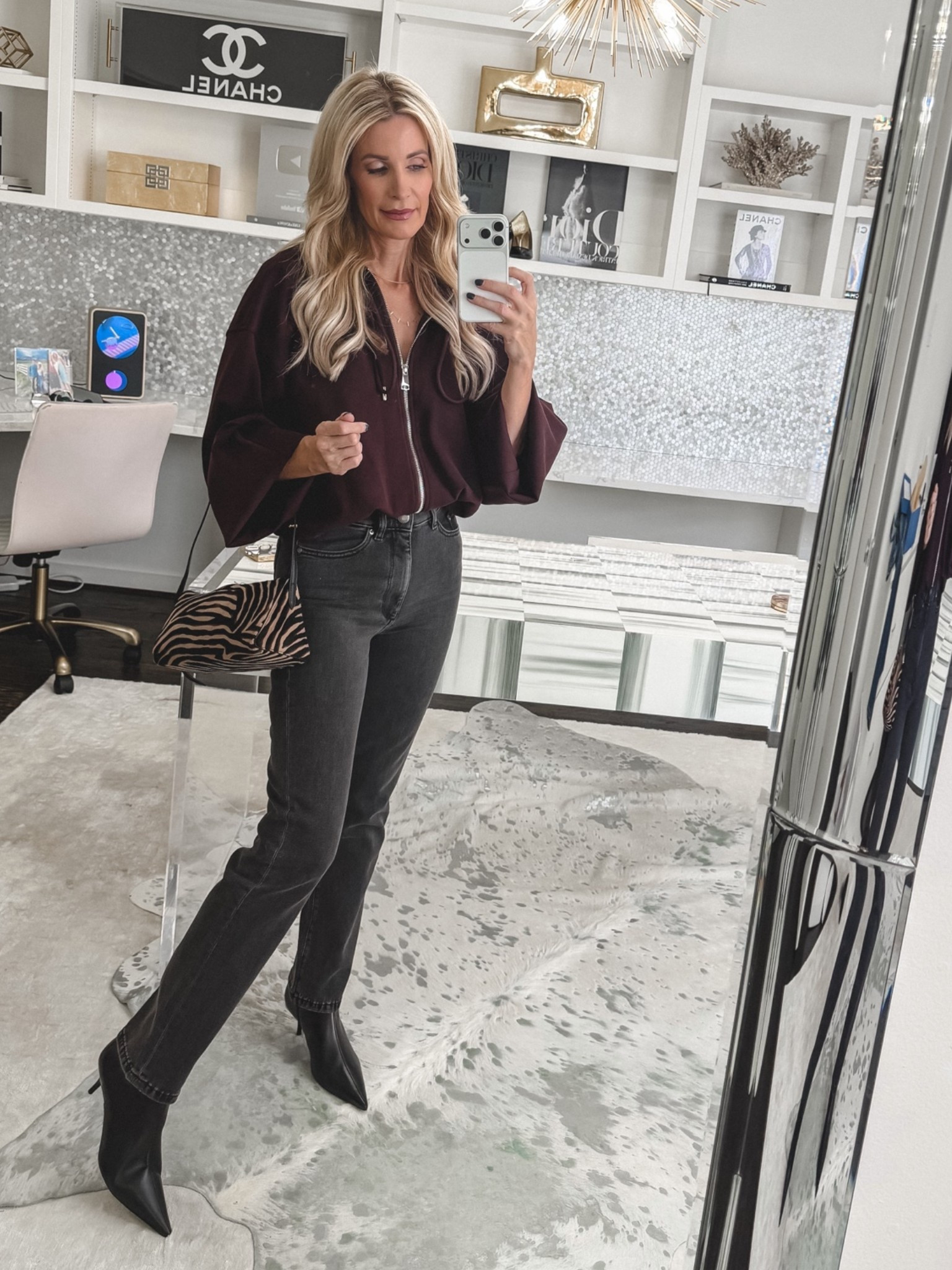 Cigarette jeans are back—and this flattering pair is an easy way to wear the trend! I styled them with a rich burgundy top, sleek black ankle boots, and a zebra-print bag for a polished fall outfit. I’m wearing a size 24 in the jeans. #LTKOver40 #LTKDenim #LTKFallStyle
 

 #LTKootd #LTKSeasonal #LTKOver40