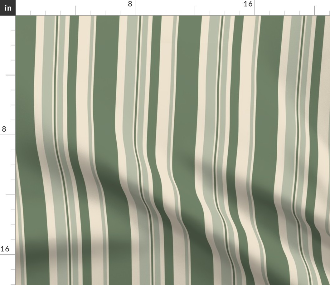 Thick and Thin green stripes on cream background coordinate with Graphic Victorian Flora Fabric b... | Spoonflower