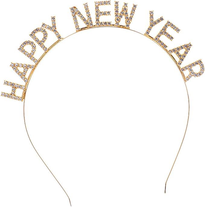 BinaryABC Happy New Year Headband Tiara,Rhinestone New Years Headband,New Year Eve Party Supplies... | Amazon (US)