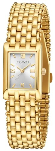 JIANDUN Petite Gold Watches for Women Vintage Ladies Quartz Wrist Watches Stainless Steel Band Womens Gold Watch Luxury Bracelet Tools Included (Gold Silver) | Amazon (US)