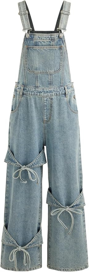CIDER Overalls for Women Denim Bow knot Jumpsuits Adjusable Strap Jean Overall with Pockets      ... | Amazon (US)