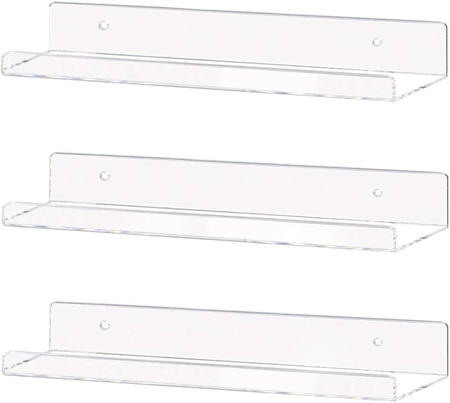 Weiai Clear Acrylic Shelf 15" Invisible Floating Wall Ledge Bookshelf, Kids Book Display Shelves ... | Amazon (US)