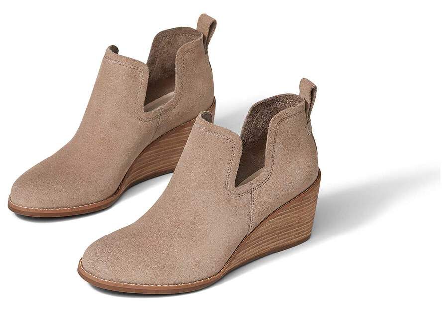 taupe suede kallie stacked wedge bootie | TOMS | TOMS (US)