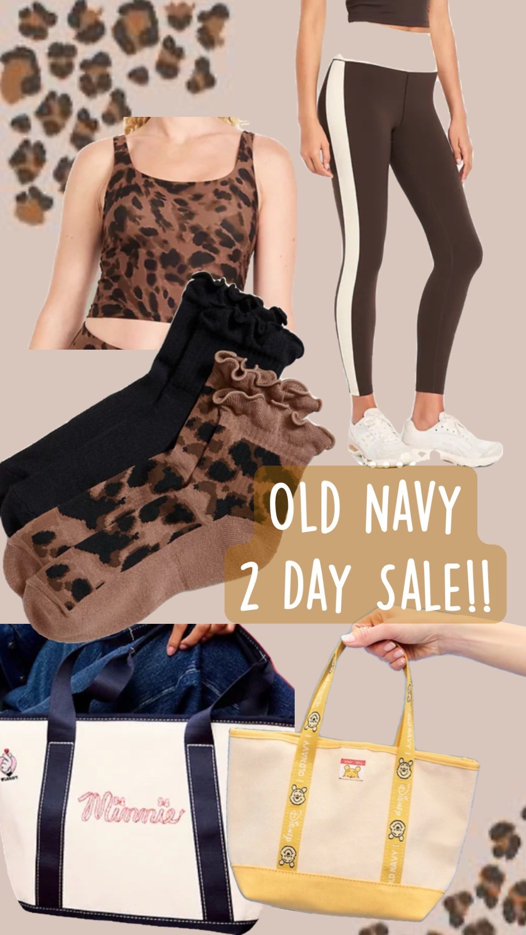 Old Navy is having a 2 Day Sale and this active wear with the matching socks is so cute! The Disney collab is so cute too with best tote bags at a steal of a price. I can see the Mickey one in my future 🏰💗 #oldnavy #Disney #activewear #cheetahprint

#LTKU #LTKActive #LTKSaleAlert