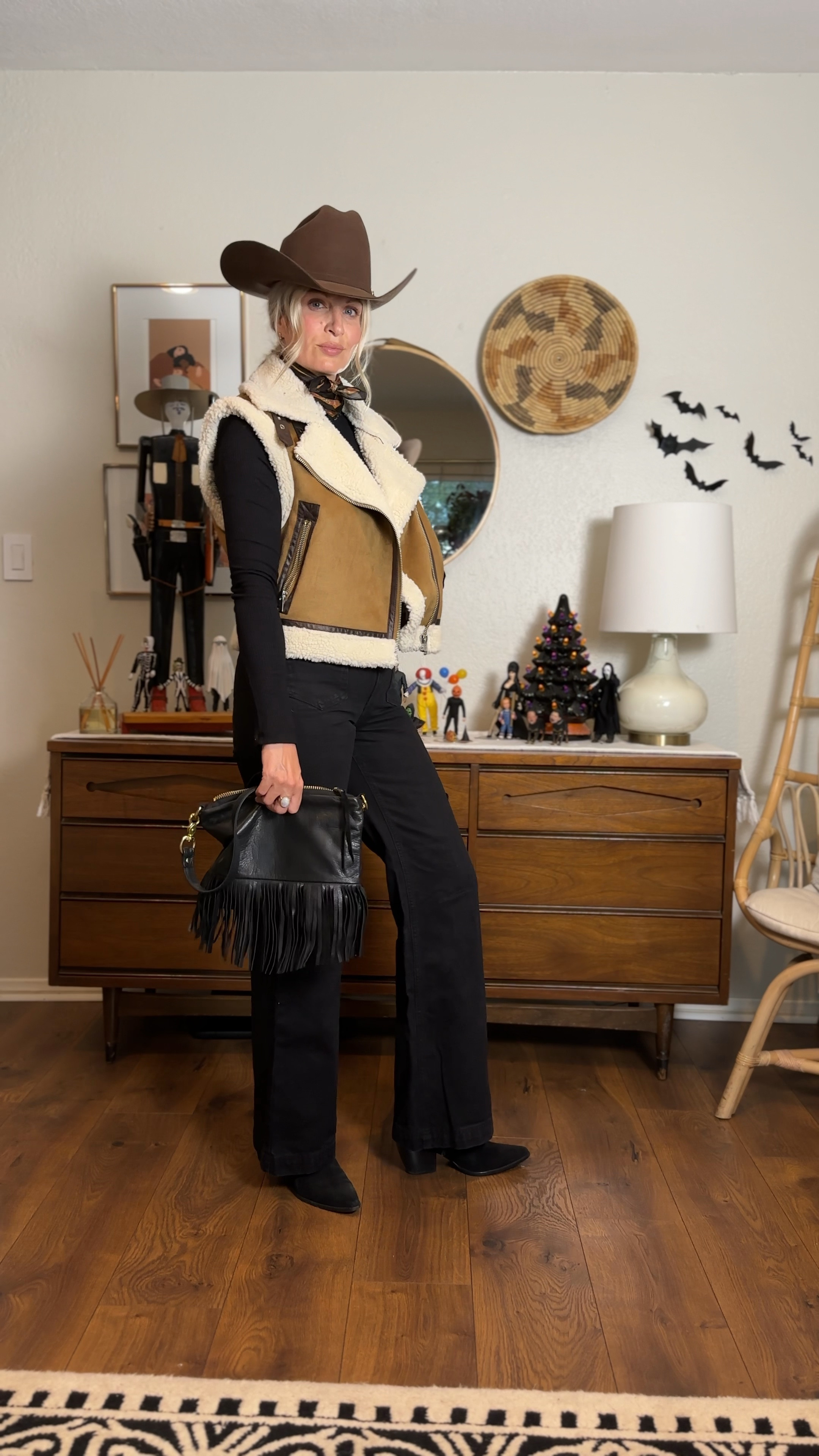 Coastal cowgirl fall outfit. Taking a monochromatic fit and making it fall western. 
This gorgeous fringe bag is from Rais Case, follow my insta to see who I’m talking about. 

#LTKover40 #LTKfindsunder100 #LTKstyletip