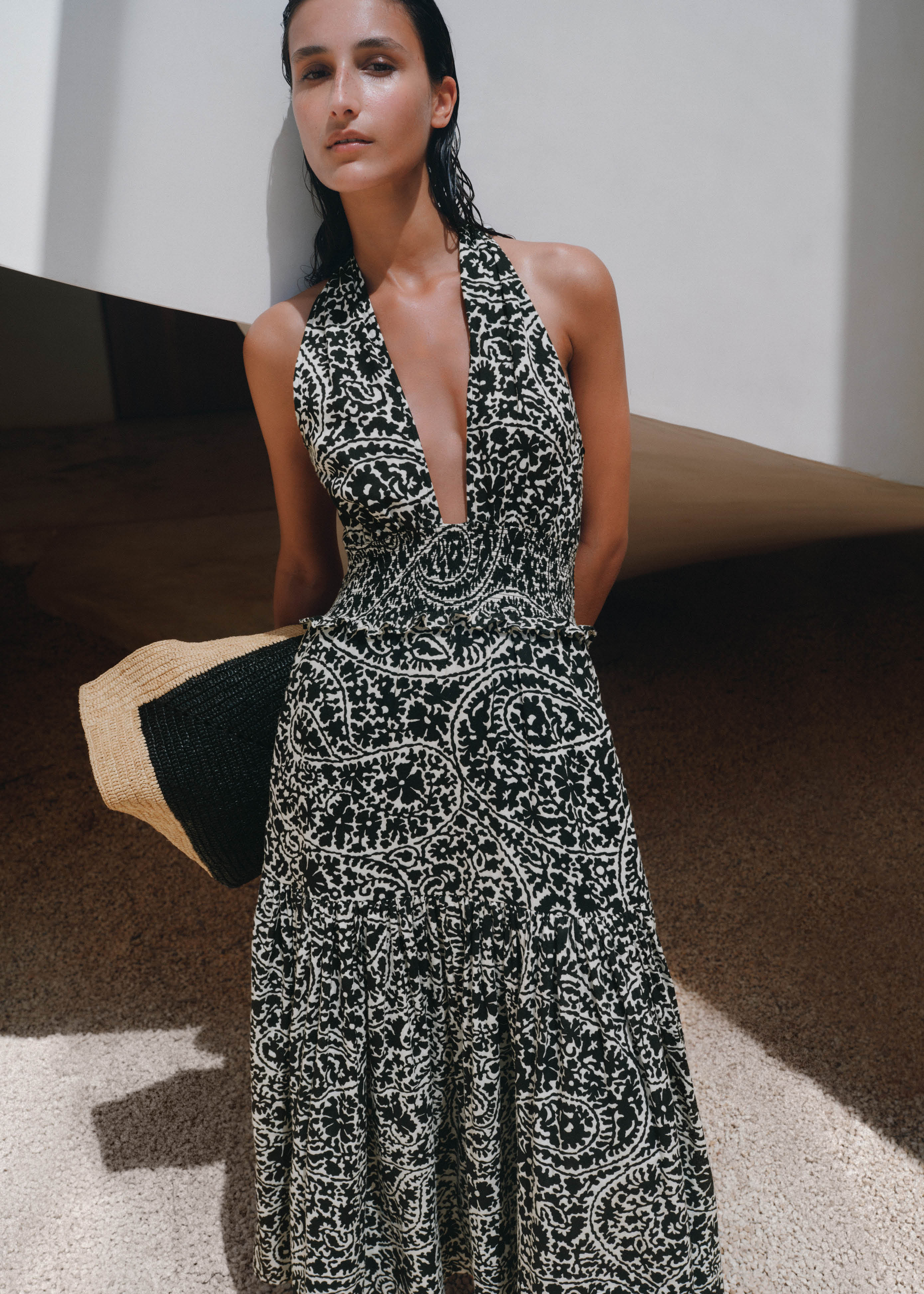 Women's Cream Cheesecloth Mono Paisley Print Halterneck Maxi Dress | ME+EM | ME+EM Global (Excluding US)