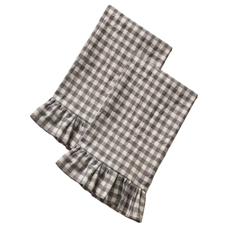 Kitchen Towels Set of 2, 100% Cotton Soft Absorbent Ruffled Gingham Dish Towels 18"x28" Tea Cloth... | Walmart (US)