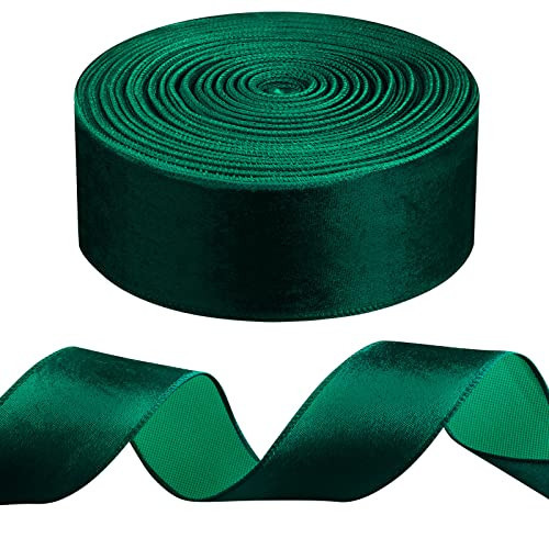 WILLBOND 50 Yards 2.5 Inch Christmas Velvet Wired Ribbon Fabric Decorative Ribbon for DIY Craft Bows Wreath Gift Wrapping Christmas Holiday Wedding Indoor Outdoor(Green) | Amazon (US)