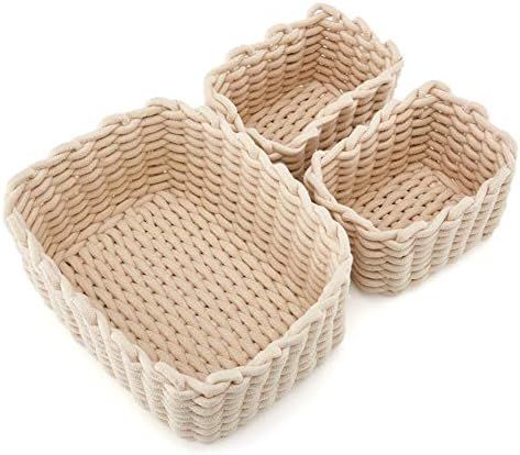 EZOWare Set of 3 Decorative Soft Woven Cotton Rope Nursery Room Baskets Bins Storage Organizer, Perf | Amazon (US)