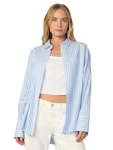 Joe's Jeans Women's The Boyfriend Button Down Long Sleeve Shirt, Blue and White Stripe, Medium | Amazon (US)