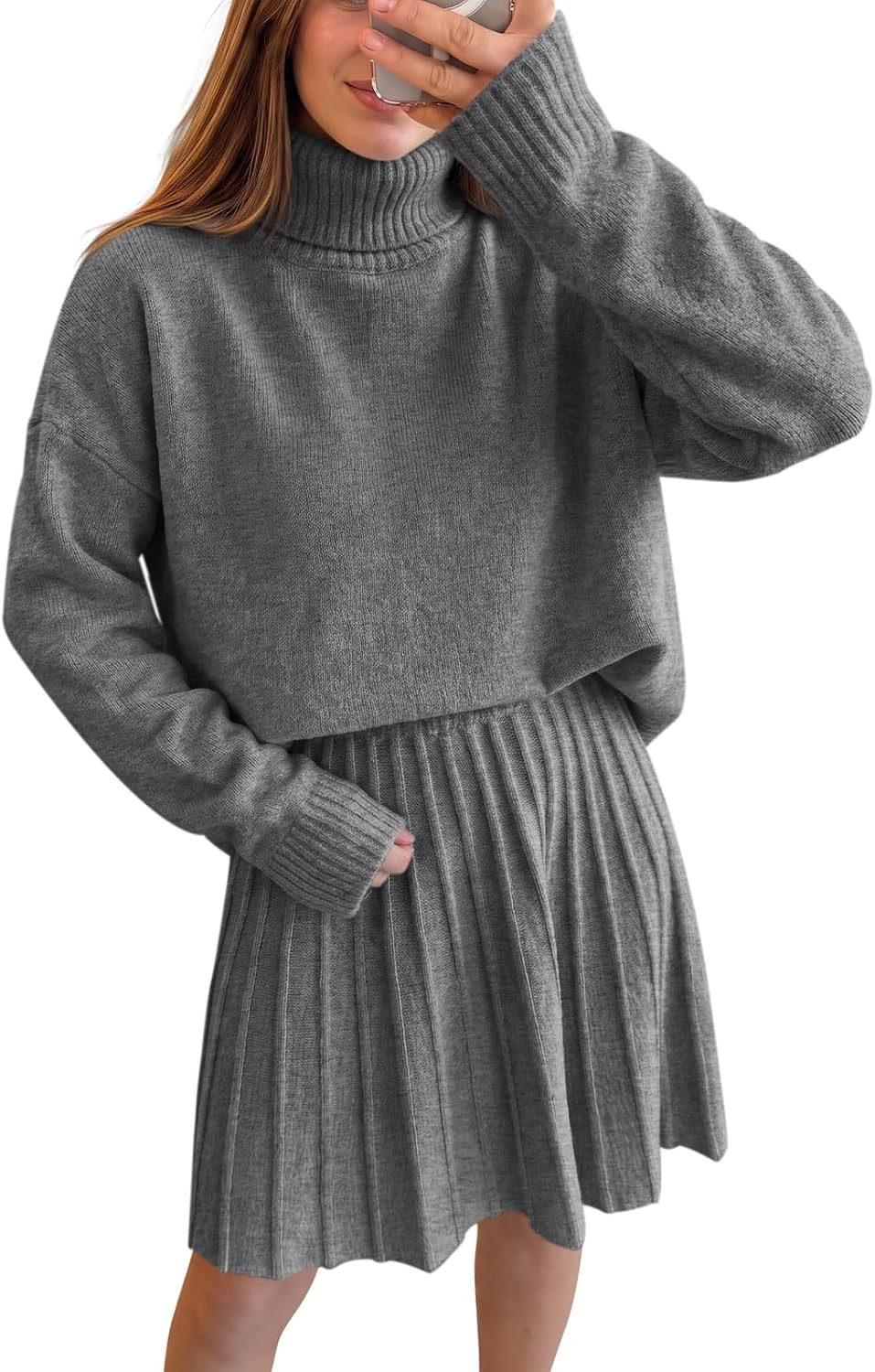Tankaneo Womens Knit Skirt Set Long Sleeve Sweater Outfit | Amazon (US)
