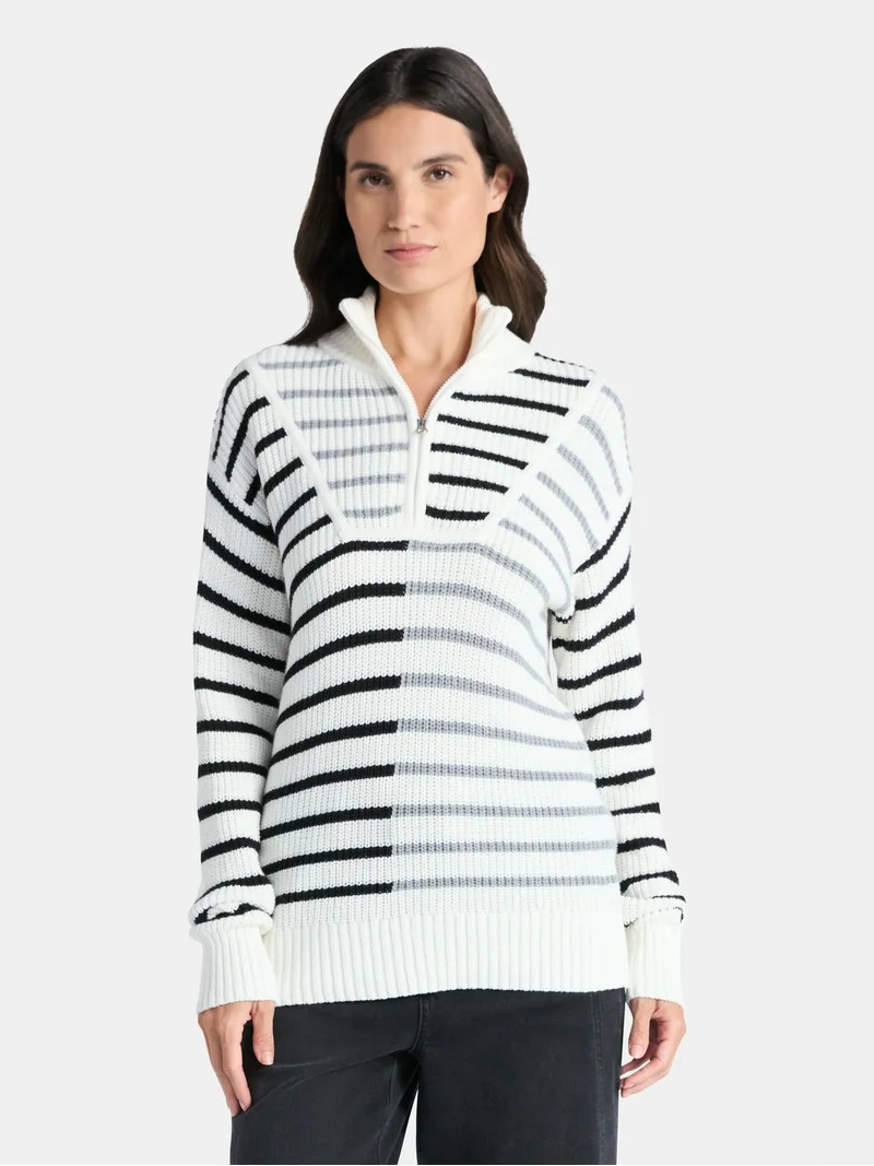 Time and Tru Women's Half Zip Pullover Sweater, Midweight, Sizes XS-XXXL | Walmart (US)