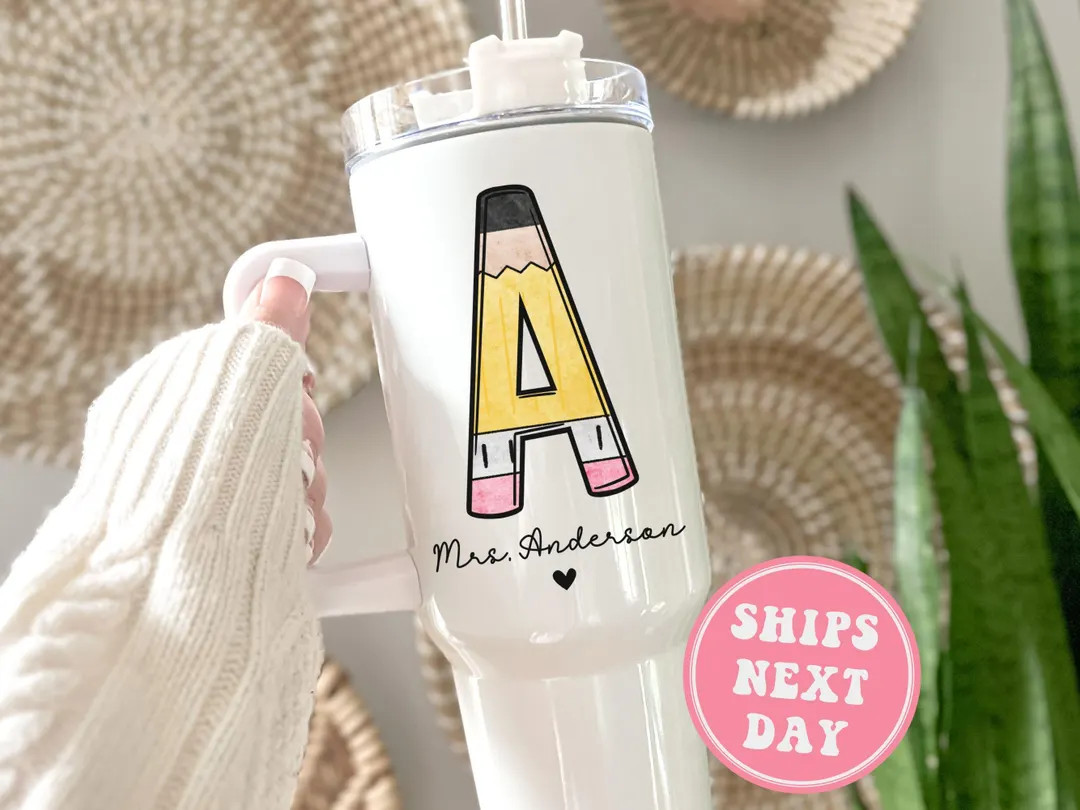 Custom Teacher 40oz Tumbler, Pencil Initial Teacher Appreciation Gifts Back to School Tumbler wit... | Etsy (US)