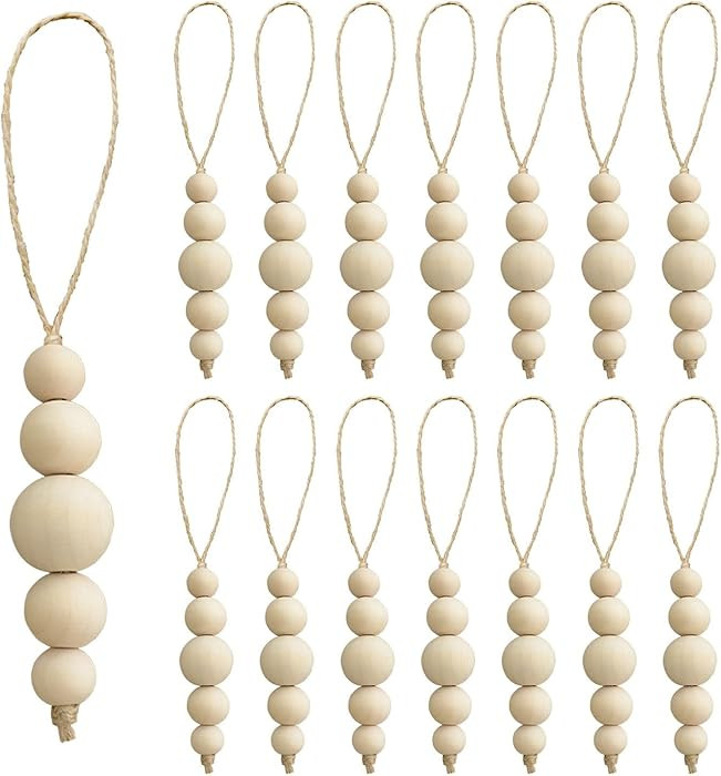 OurWarm 15 Pcs Wood Beads Christmas Tree Ornaments Wooden Beads, Boho Christmas Decor Xmas Tree H... | Amazon (US)